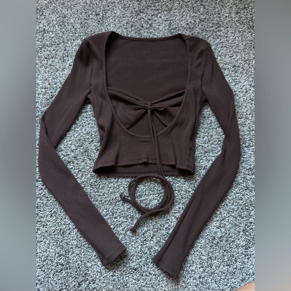 Elegant Brown Long Sleeve Top